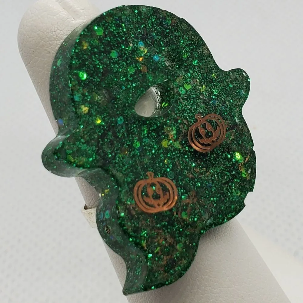 Halloween Green Sparkly Ghost Adjustable Ring Green - Image 2