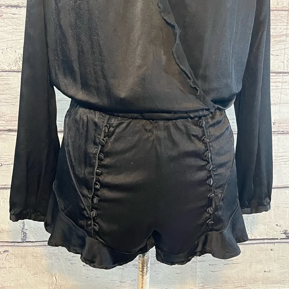 Guess  Romper "Scarlett" Long Sleeve Ruffle/Wrap Front  Ruffle Hem Black-XS - Image 3