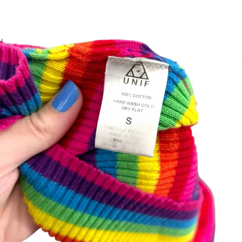 Unif UNIF Lenny Crop Top Short Sleeve Top Rainbow Stripe‎ Turtleneck Size Small - Image 8