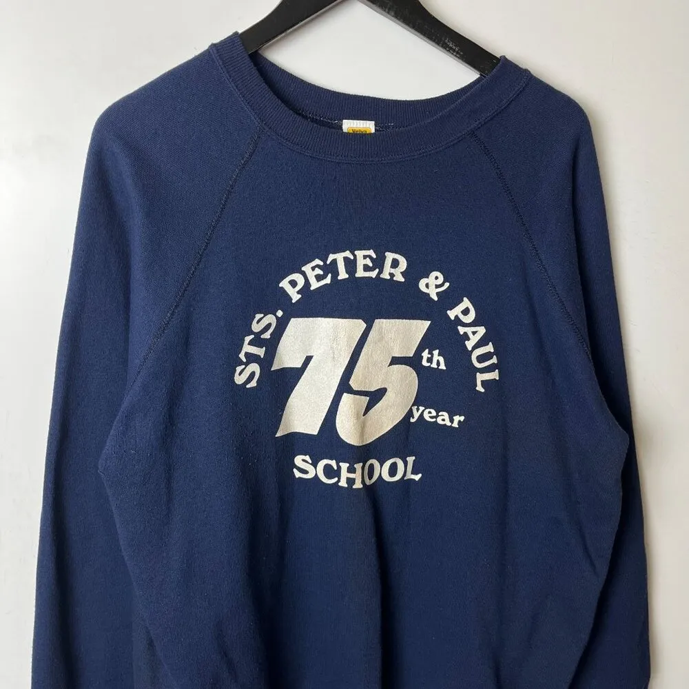 Vintage 70s 80s Velva Sheen STS Peter & Paul School Sweatshirt L 75th Year USA Blue Size L - Image 9