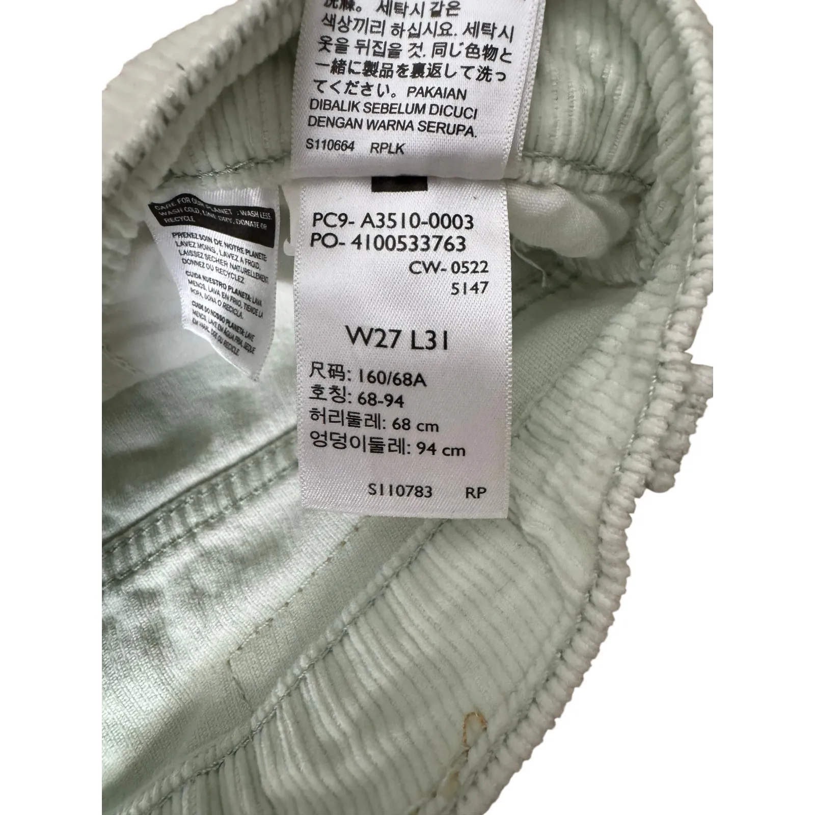 Levi’s 94 Baggy Corduroy Pants Mint Green High Rise Straight Leg Women’s 27 Size 4 - Image 8