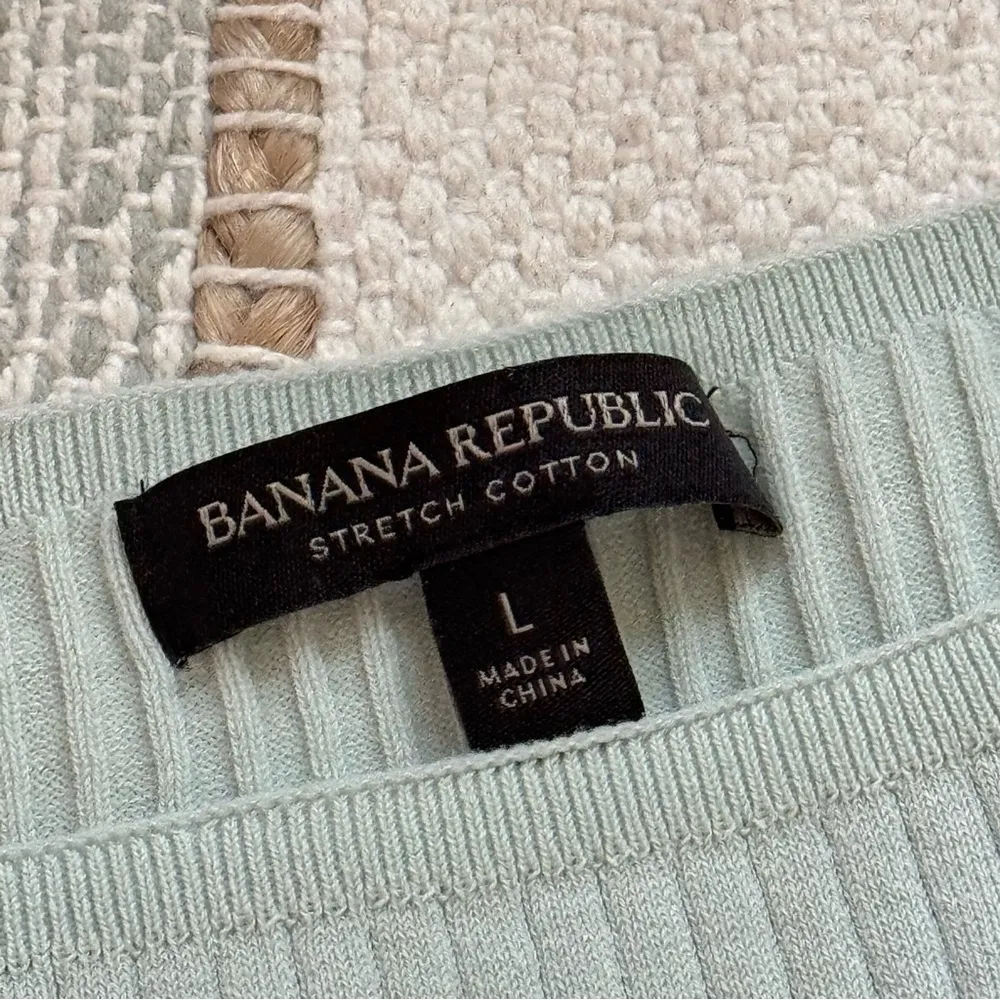 Banana Republic Stretch Cotton Sage Pastel Green Boat Neck Lightweight Sweater L - Image 7