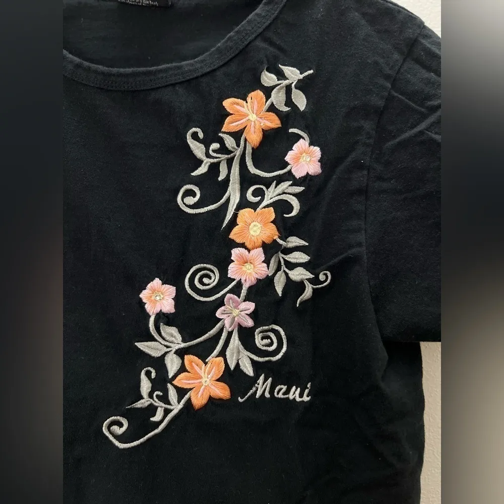 Vintage Embroidered Hawaii Maui Floral Black Shirt size Small - Image 4