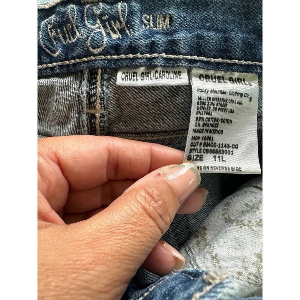 Cruel Girl Slim Caroline Medium Wash Factory Faded Embroidered Pockets Jeans 11L - Image 5