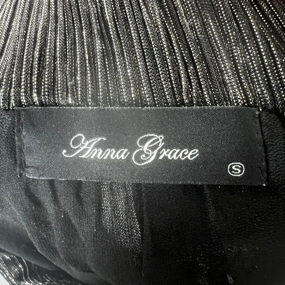 Anna Grace Pants Womens S Black Metallic Wide Leg High Rise Futuristic Glam Chic - Image 4