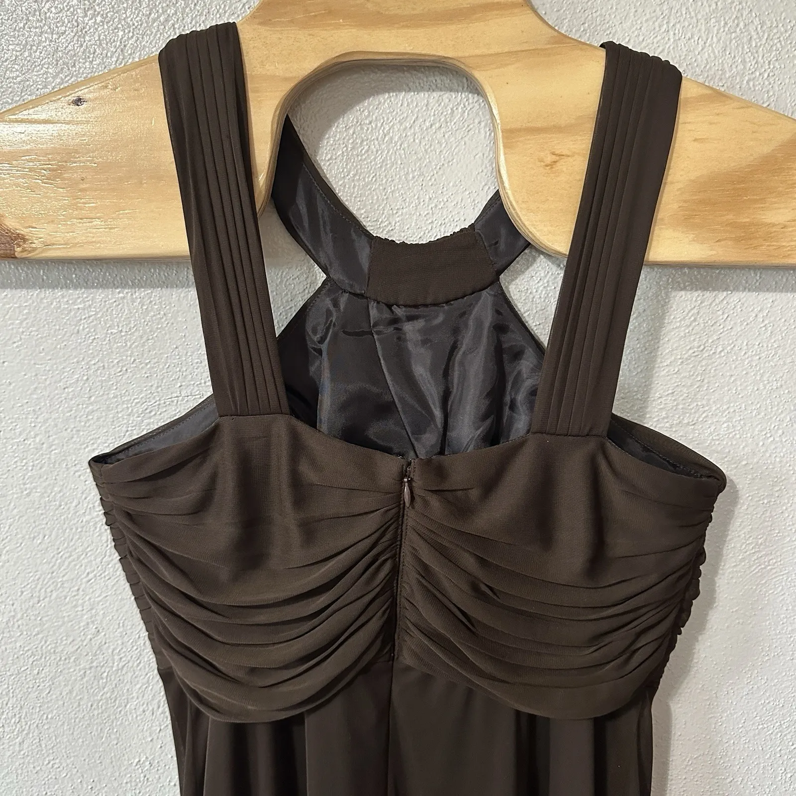 Alex‎ Evenings Formal Ruched Bust Halter Dress Brown Size 10 Shimmer Y2K Maxi - Image 5