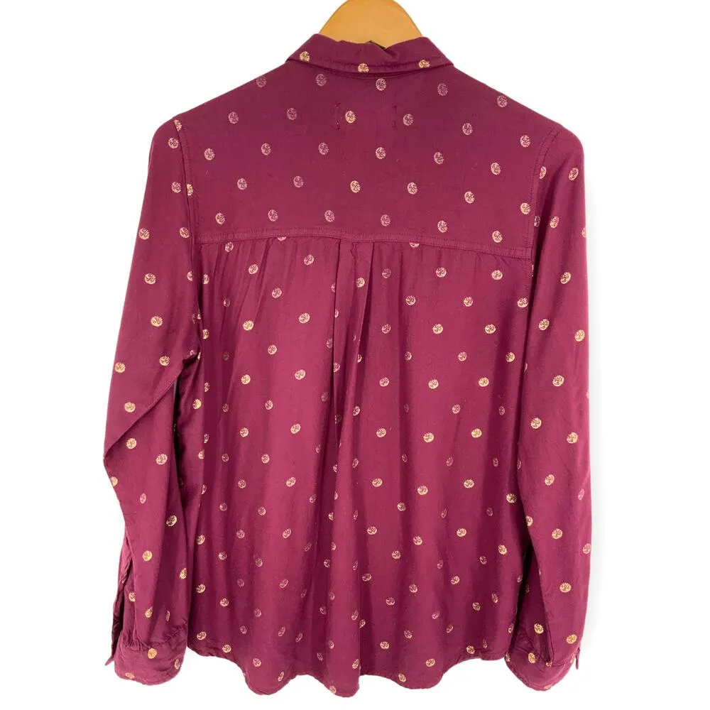 Abercrombie & Fitch | Large | Long-Sleeve Button-Up Top Maroon Gold Paint Dots - Image 5