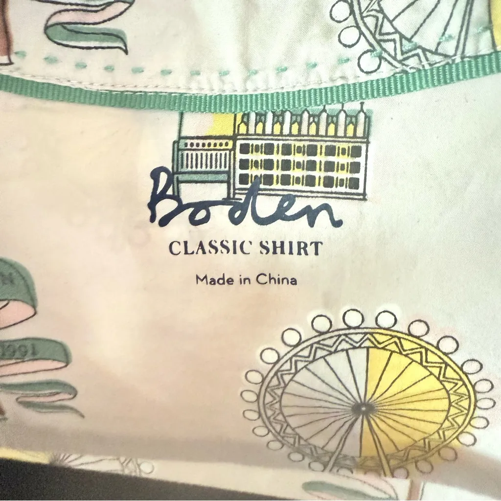 Boden London Novelty Print Classic Button Down Shirt US6 Gray Size 6 - Image 4