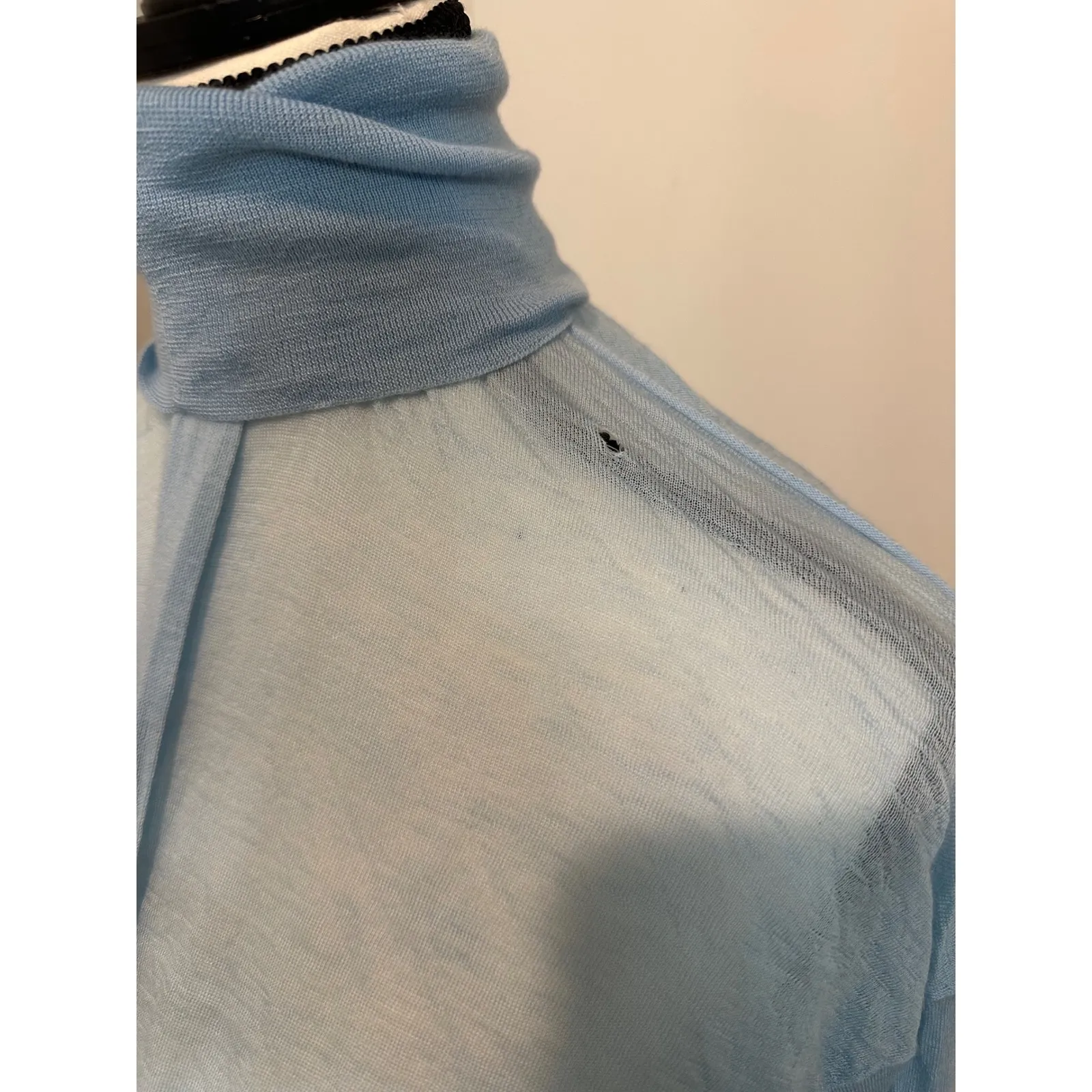 CÉLINE Cashmere Sheer Turtleneck Top Blue Size M Made in Italy Luxury Knit - Image 3