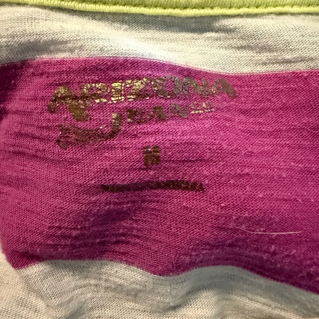 Arizona Jean Company Magenta and Cream Striped V-Neck Tee - Image 2