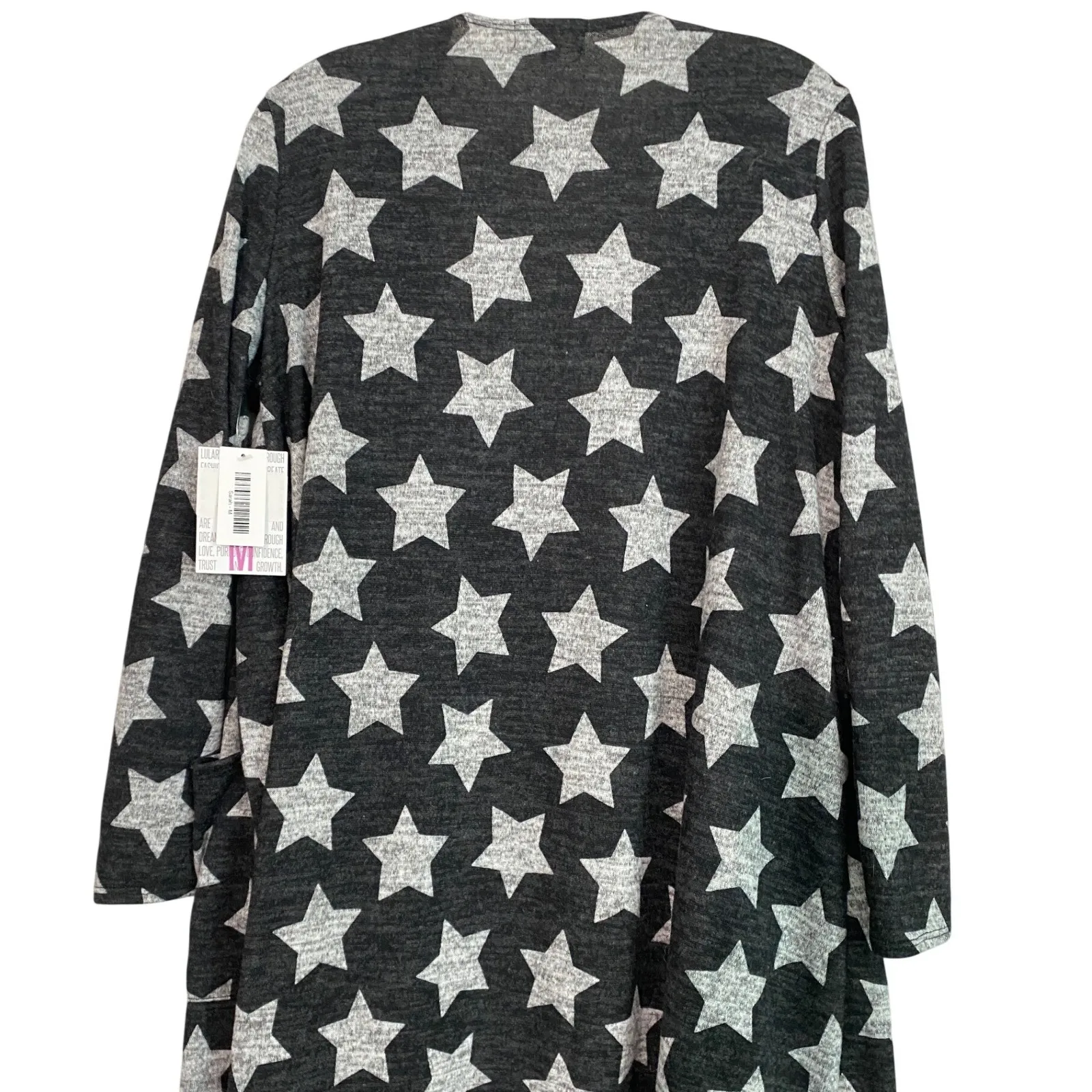 LuLaRoe Sarah Duster Cardigan Charcoal Gray White Big Stars Print Unicorn M NWT - Image 7