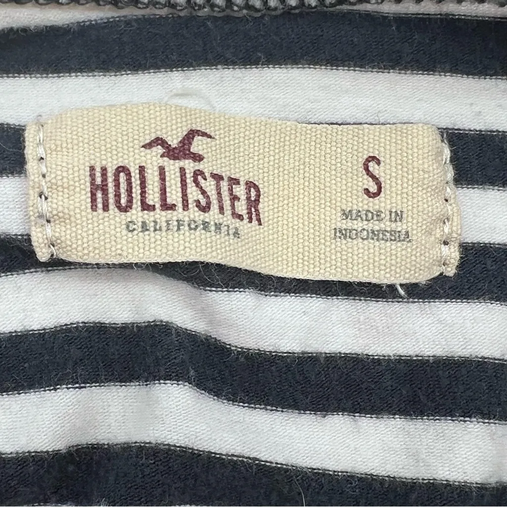 Hollister Women’s Black and White Striped Long Sleeve Round Neck Bodysuit-Size S - Image 7