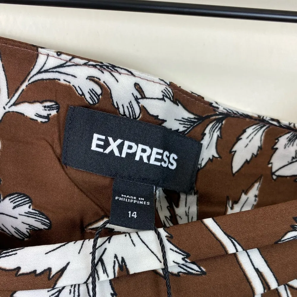 NEW Express Asymmetrical Tiered Tropical Floral Print Mini Skirt | BROWN | Sz 14 - Image 3