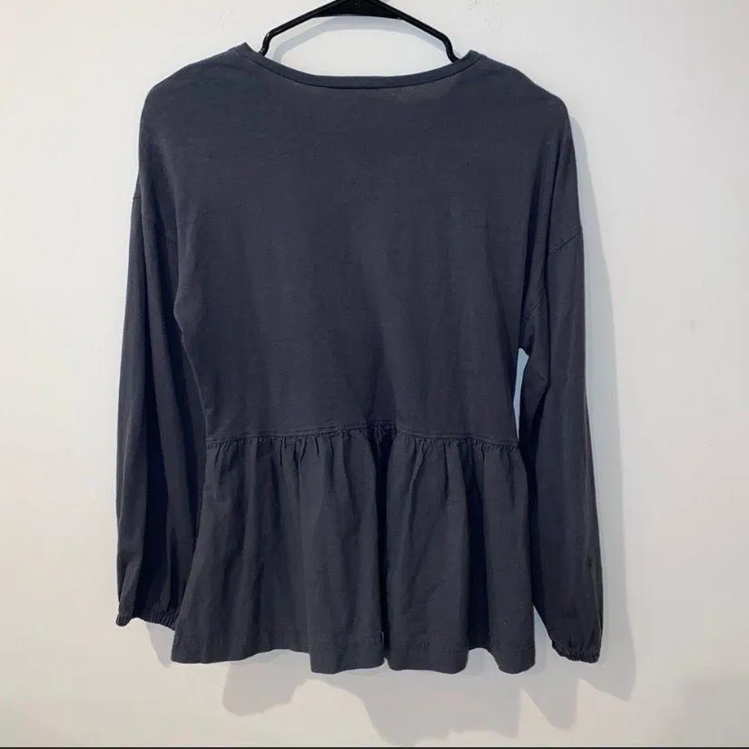 Dark Gray Peplum Long Sleeve Top - Image 4