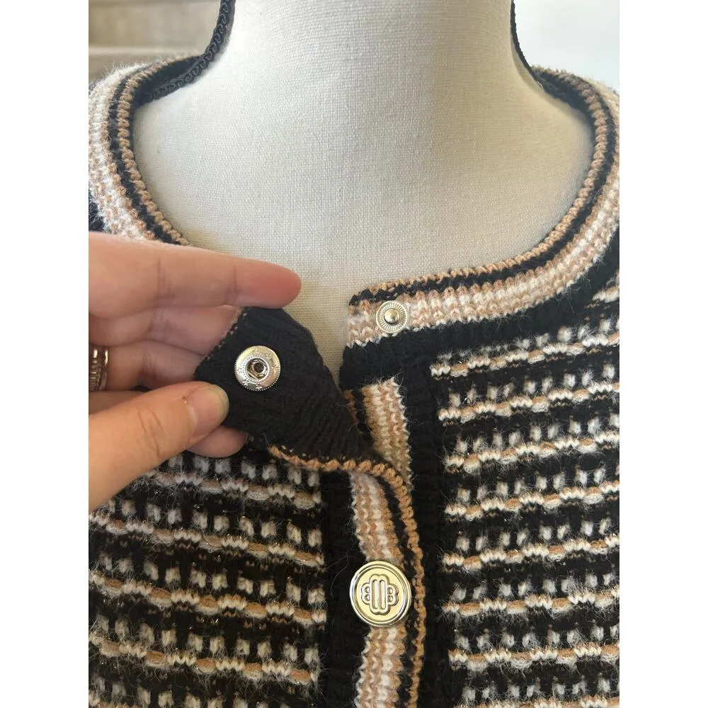 Nanette Lepore Black White Tan Button Front Sweater Cardigan - Image 2