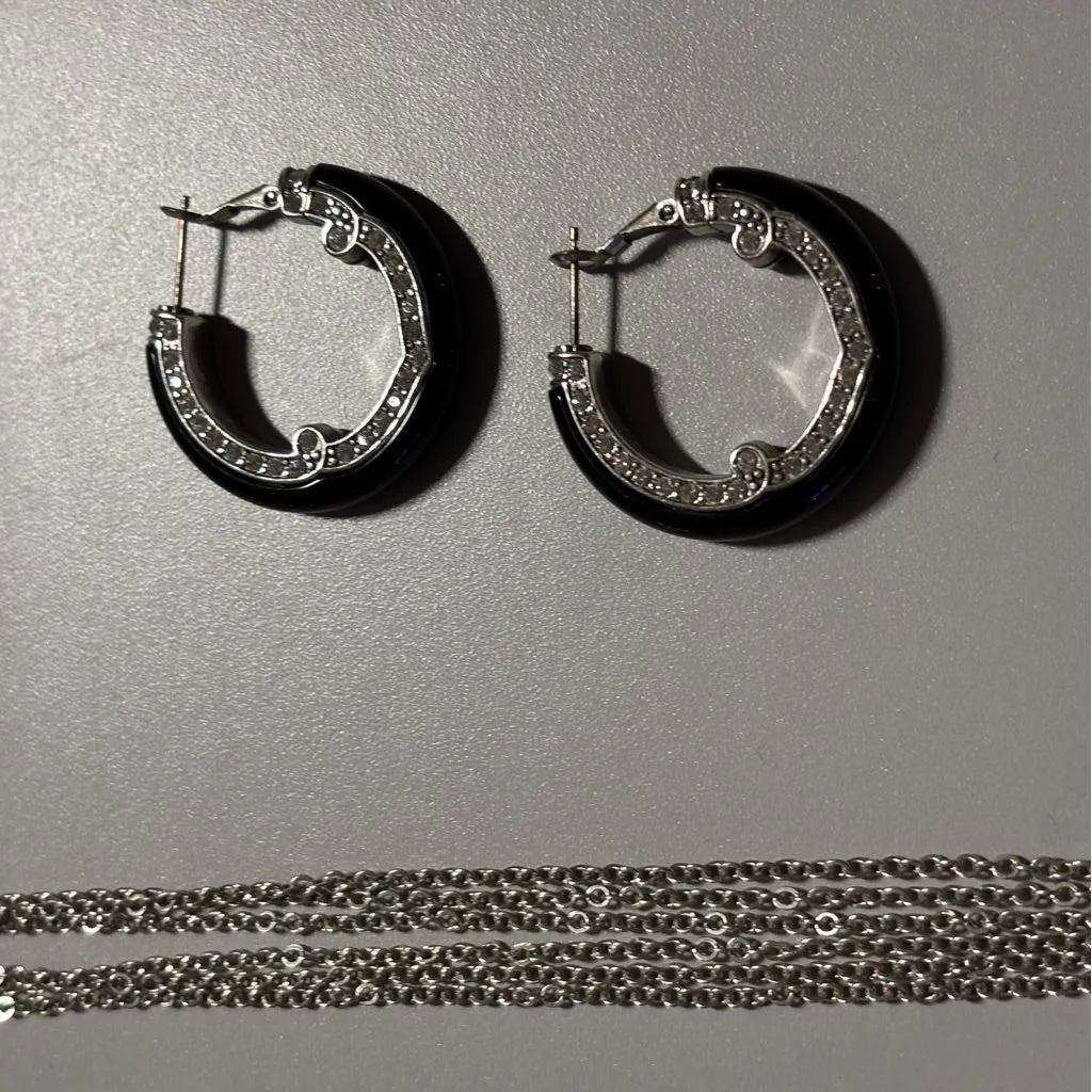 Brighton Imperial Swarovski Crystals Silver Black Resin Bangle Set Retired Rare - Image 3