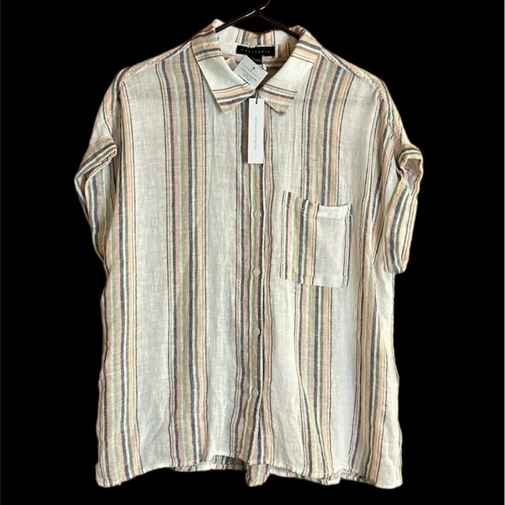 Sanctuary Linen Blend Striped Button Down Blouse with Sparkly Threads New w Tags - Image 8