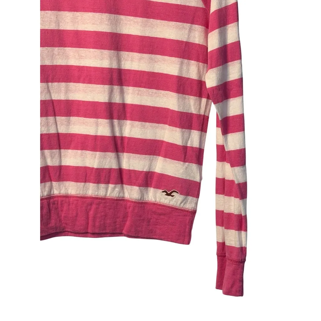 VTG Hollister Y2K XS Pink White Stripe Long Sleeve Pullover Preppy Sweatshirt - Image 2