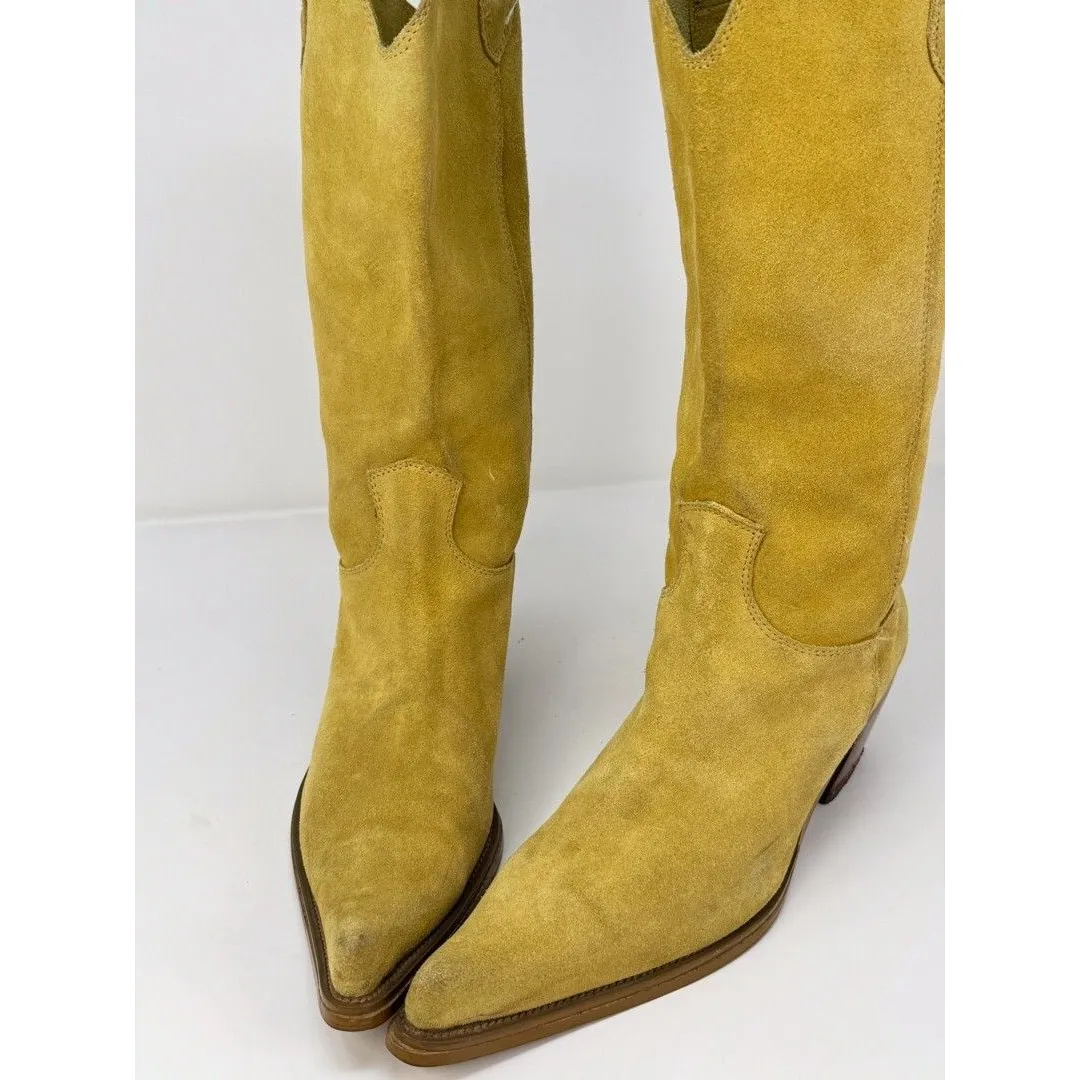 Navid O Nadia Women Boots Yellow Suede Mid Calf Pointed Heeled Designer 41 US 10 - Image 7