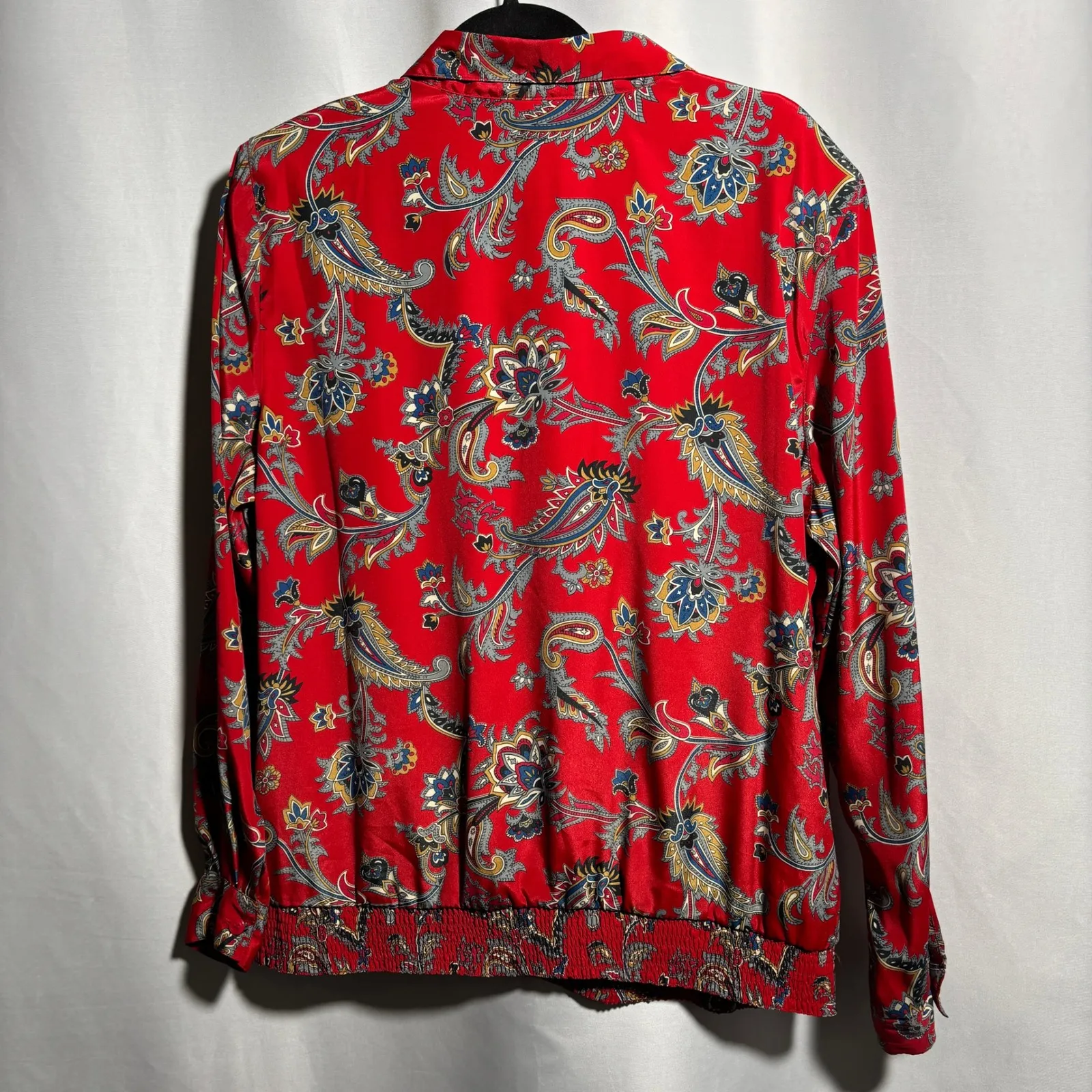 Vintage Bright Red Paisley Long Sleeve Top Womens 16 Preppy Holiday 80s 90s VTG - Image 2