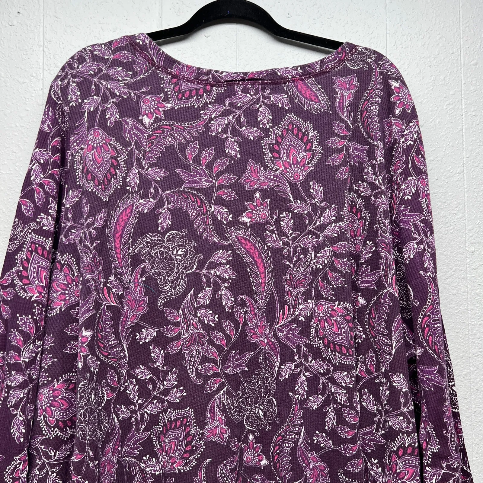 Roaman's Floral Thermal Top/Sweater Womens 4X Waffle Knit Cotton Relaxed Casual Purple - Image 7