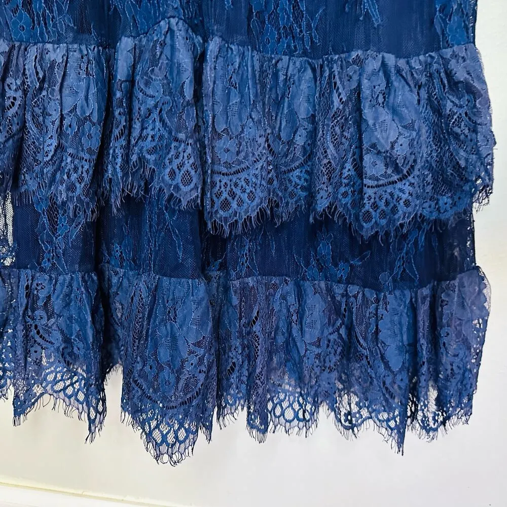 PARKER Women's  Navy Blue Veronica Lace Tiered Sleeveless Maxi Gown Size 10 - Image 11