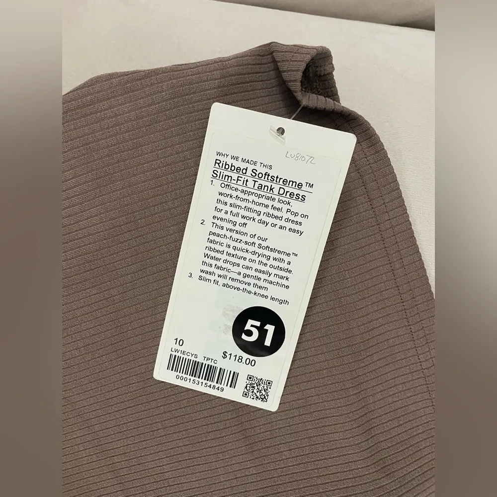 Lululemon NWT Ribbed Softstreme Slim Fit Tank Dress Sleeveless Taupetastic 10 - Image 8