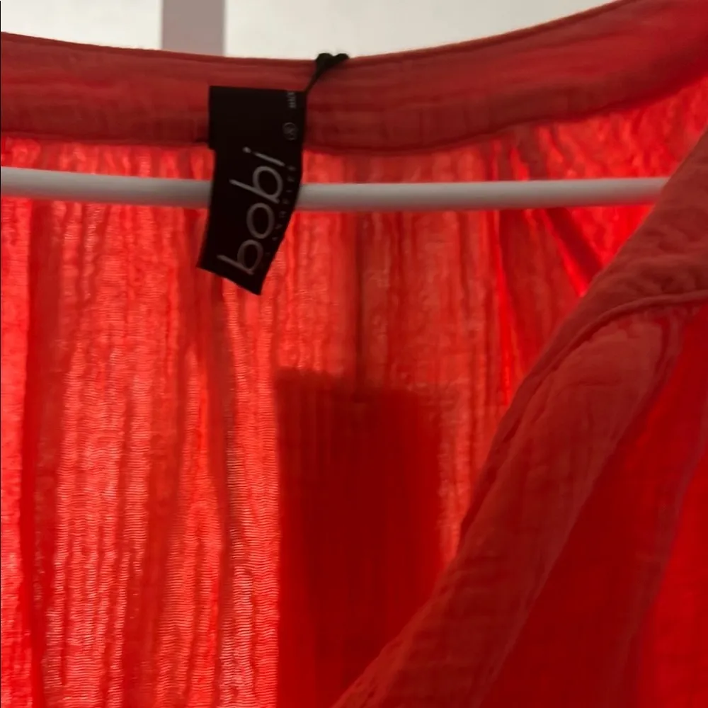 Bobi  Red 3/4 Sleeve Blouse with Sheer Layer - Image 2