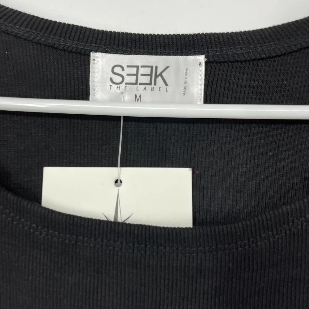 SEEK THE LABEL BLACK FORM FITTING STRETCH LONG SLEEVE RIBBED DRESS SIZE MEDIUM - Image 3