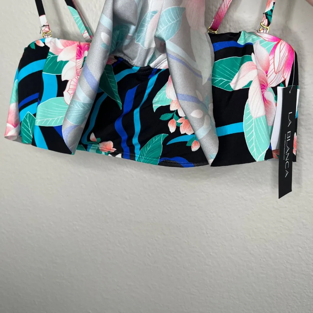 La Blanca Womens Floral NightFall Ruffle Bandeau Bikini Top Size 8 - Image 4
