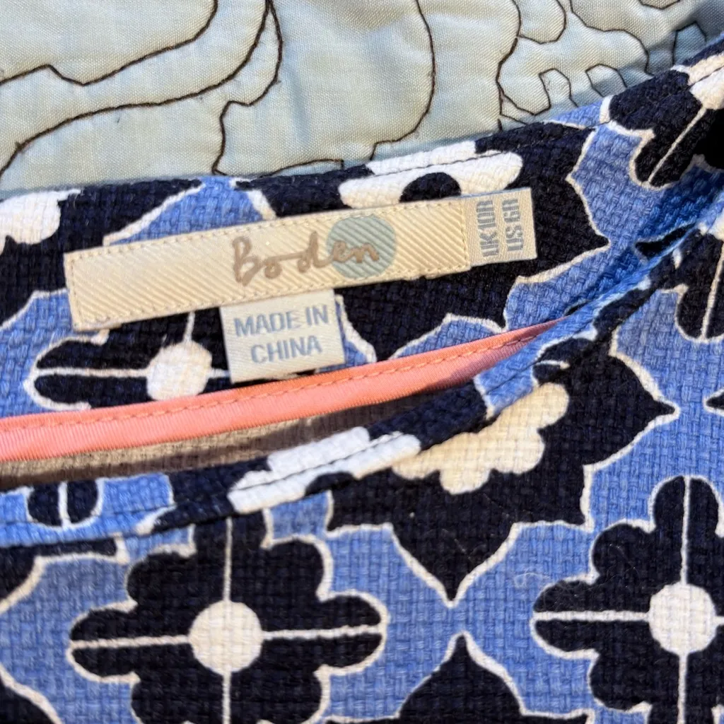 BODEN Pippa Geometric Floral Print Shift Dress Career Style w/ Pockets Sz 6 Blue - Image 10