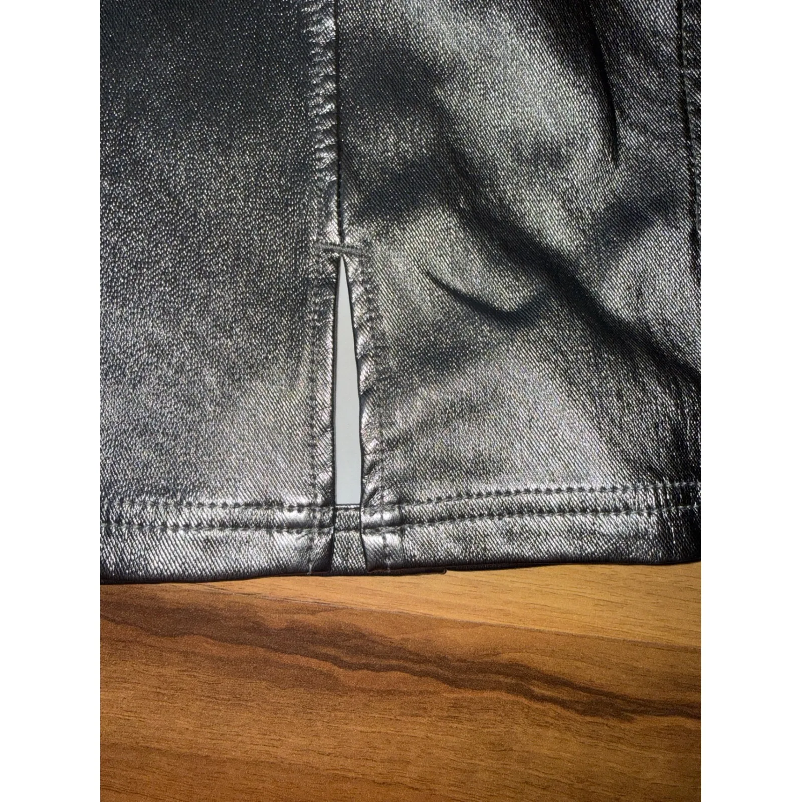 Free People Metallic Silver Faux Leather Mini Skirt Size 10 holiday sparkle NYE - Image 2