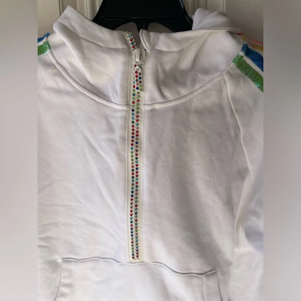 New QUEEN OF SPARKLES WHITE RAINBOW HALF ZIP size small women’s - Image 5