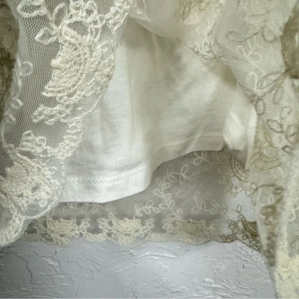 Chicos Cream Crochet Sheer Long Sleeve Blouse Womens M Boho Festival Hippie - Image 5