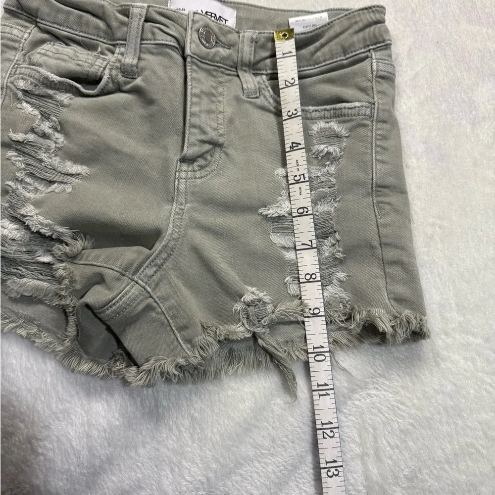 Olive Distressed Jean Shorts with Raw Hem - Image 4