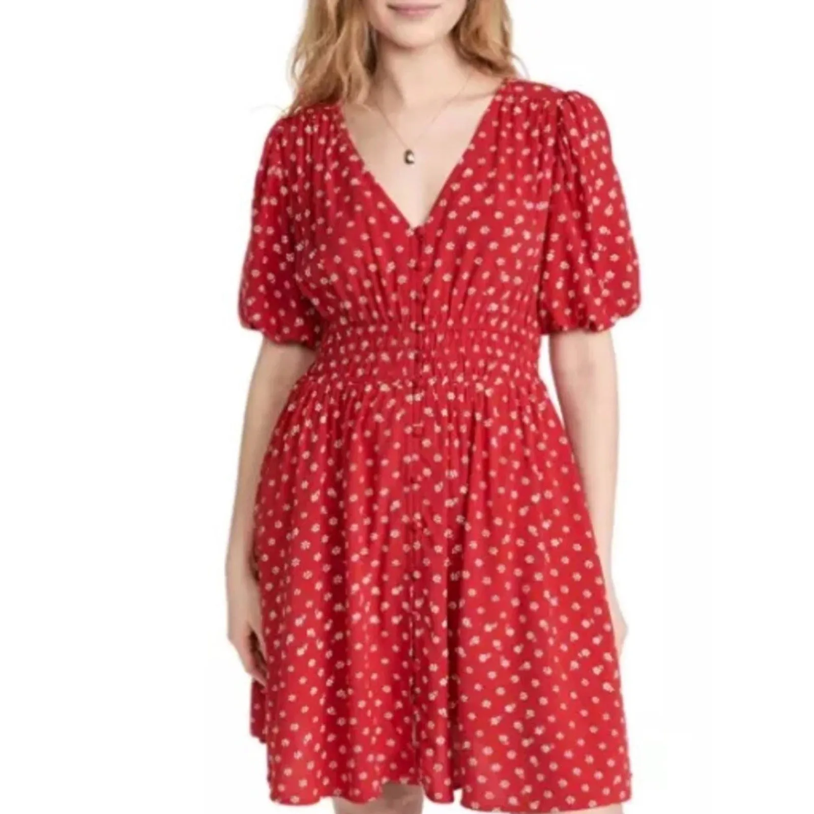 Madewell‎ Sophia Mini Dress Bandana Flower Red Spring Button Down Women's Size M - Image 5