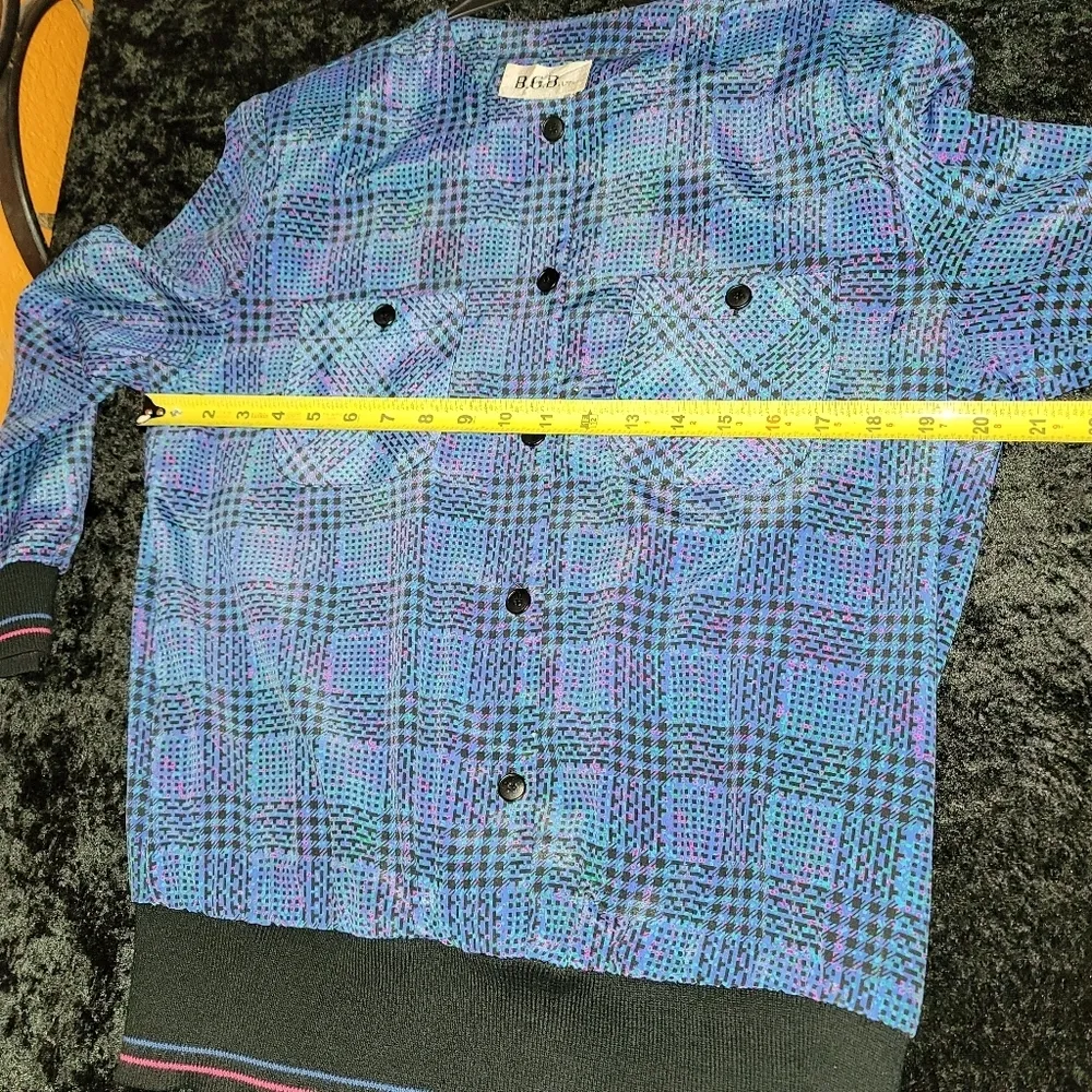 Vintage B.G.B Blue 100%Polyester Buttons Long Sleeve 2 Piece Top & Skirt Dress Size 16 - Image 11