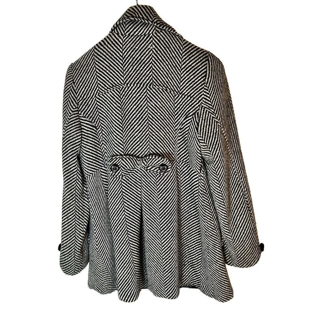 JOIT Black & White Herringbone Double Breasted Coat Size Large Black - Image 2