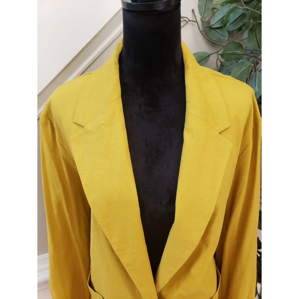 A New Day Blazer Jacket Womens 2X Yellow Linen Single Breasted Notch Lapel - Image 12