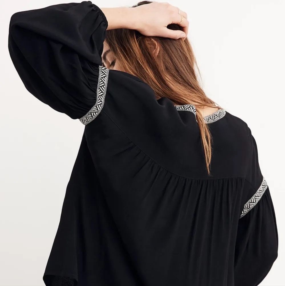 Madewell Blouson Sleeve Top Blouse Peasant Pirate Boho Black Flowy Longsleeve - Image 2