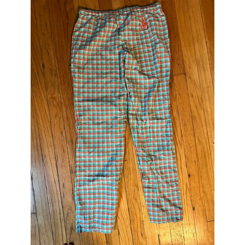 Psycho Bunny Pajama Pants Size M Teal and Orange Plaid Unisex - Image 6