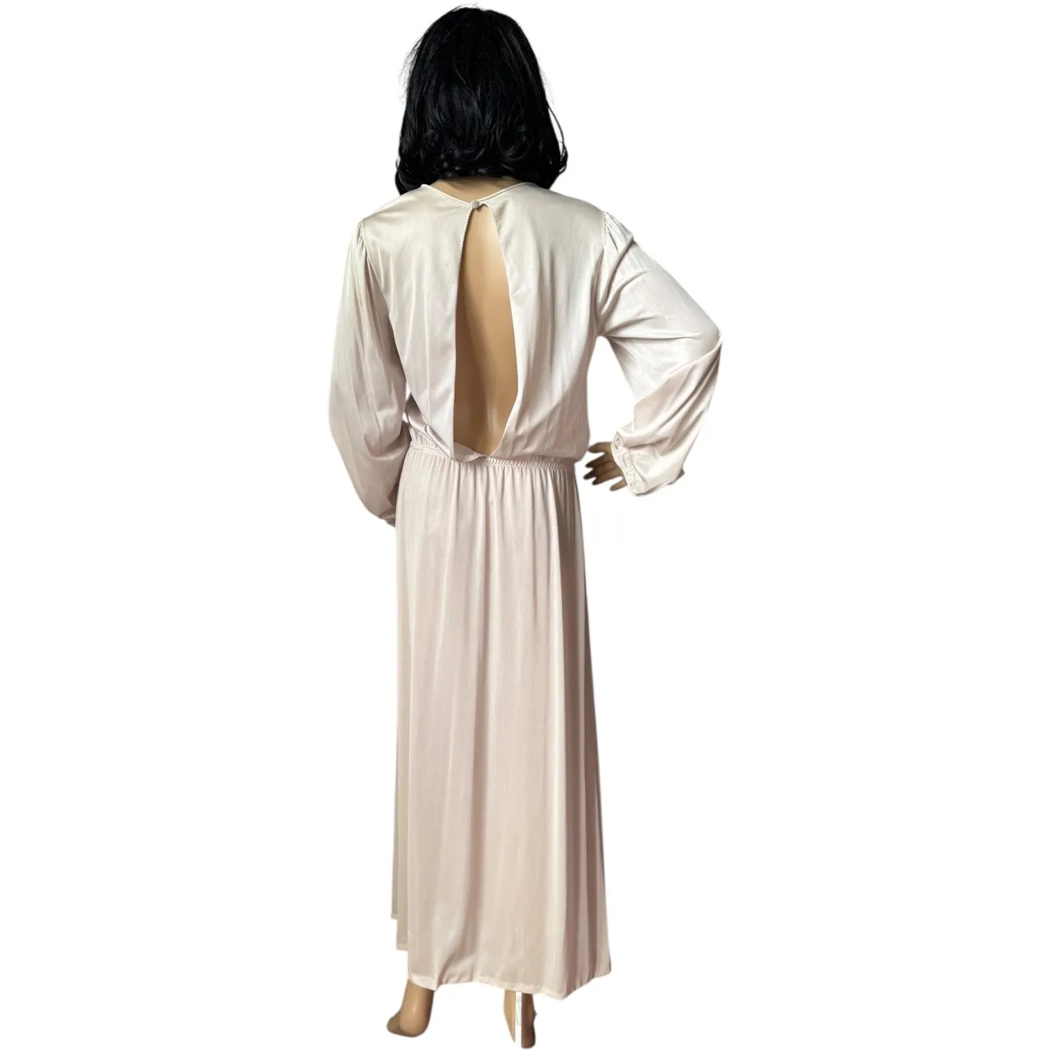 Vintage 1970s Sears Pink & Grey Satin Robe Nightgown Set medium Gray - Image 4