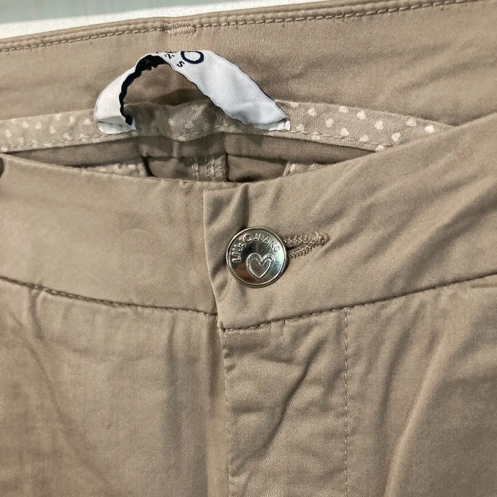 Liu Jo women's 25 slit ankle embellished heart crystals stretchy khaki trousers Tan - Image 2