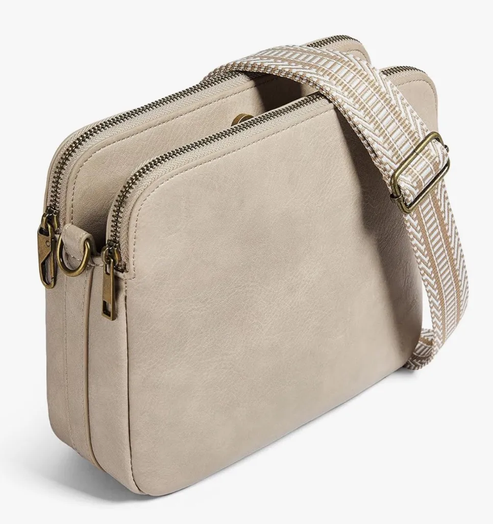 NWT Yarnic Beige Faux Leather Crossbody Bag | Triple Compartment Tan - Image 1