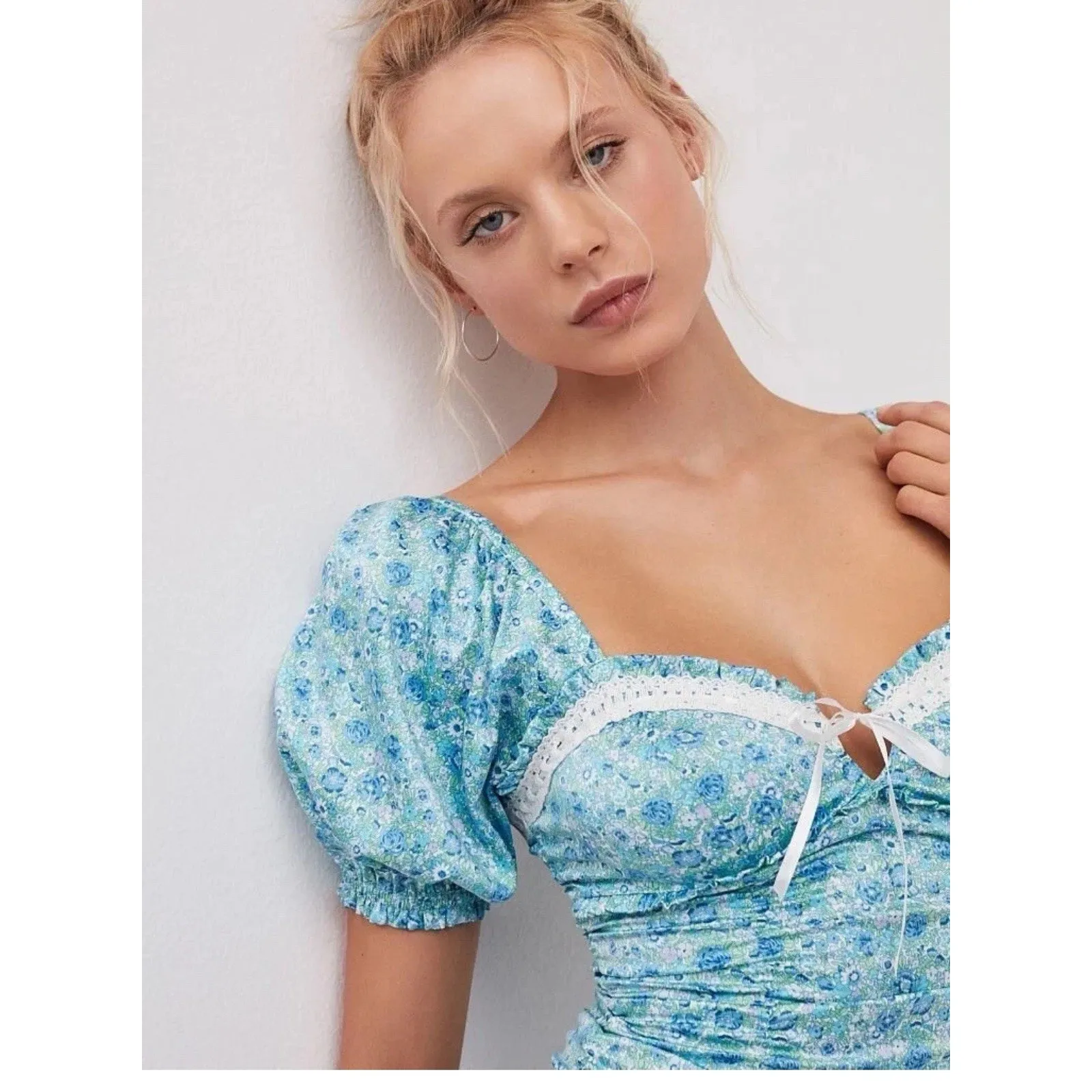 For Love & Lemons Alana Ruched Floral Mini Dress Size Small 2486 - Image 3