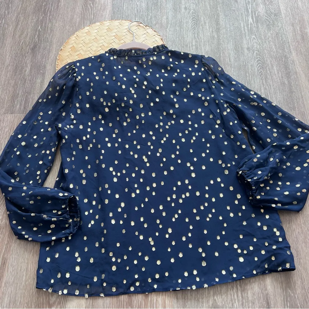 Lilly Pulitzer Giana silk blouse navy and gold metallic polka dot‎ - Image 7