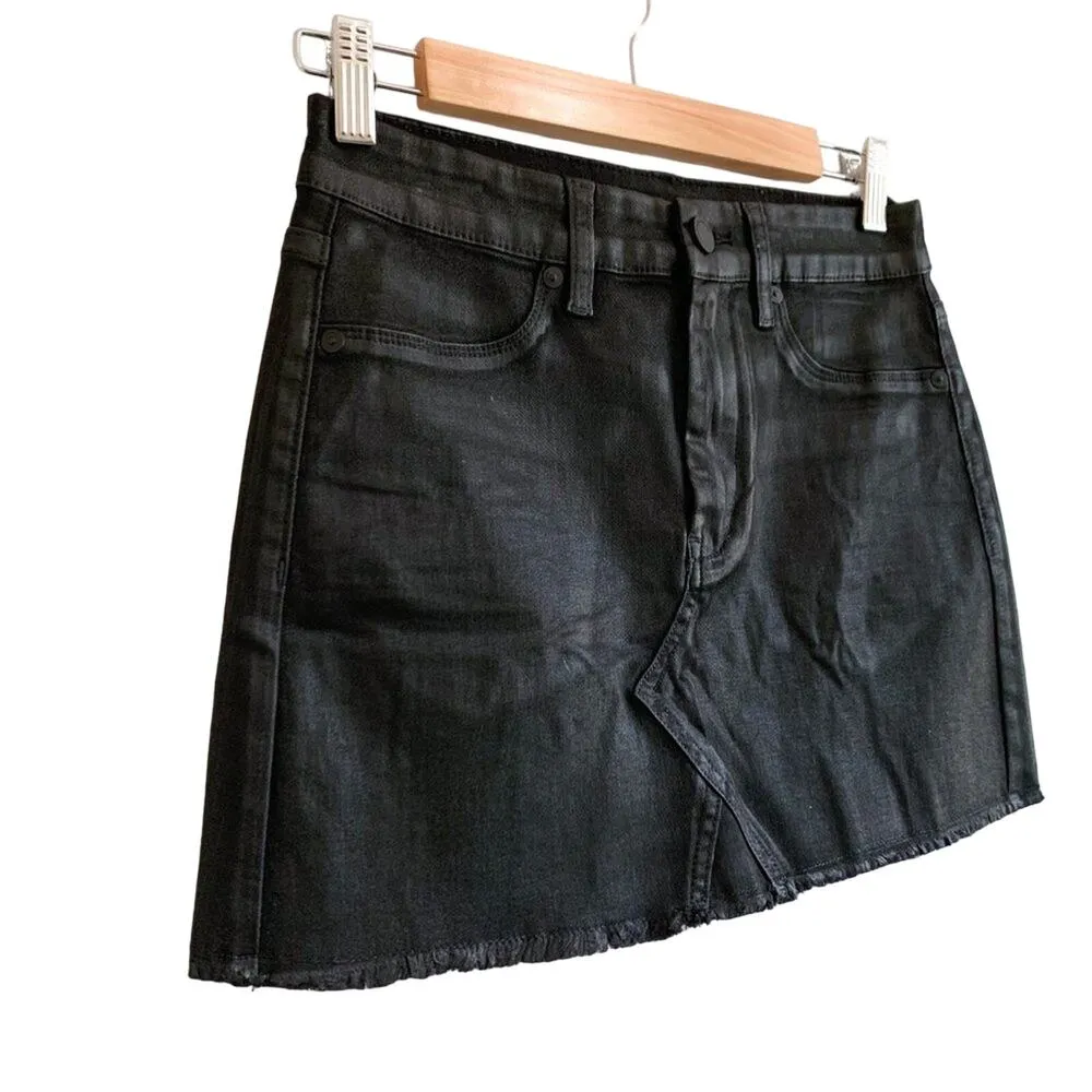 BlankNYC Jack Leather-Like Raw Edge Denim Jean Mini Skirt Black Shine 25 Revolve - Image 6
