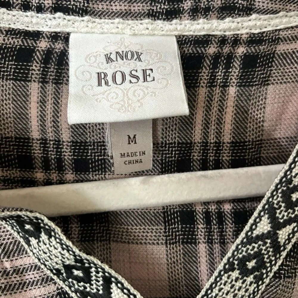 Knox Rose Top Womens Medium Multicolor Plaid Split Neck Popover Blouse - Image 7