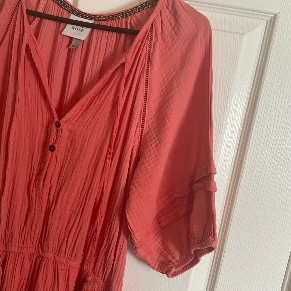 Knox Rose Women's Short Sleeve Gauze Romper Coral Size large - Image 6