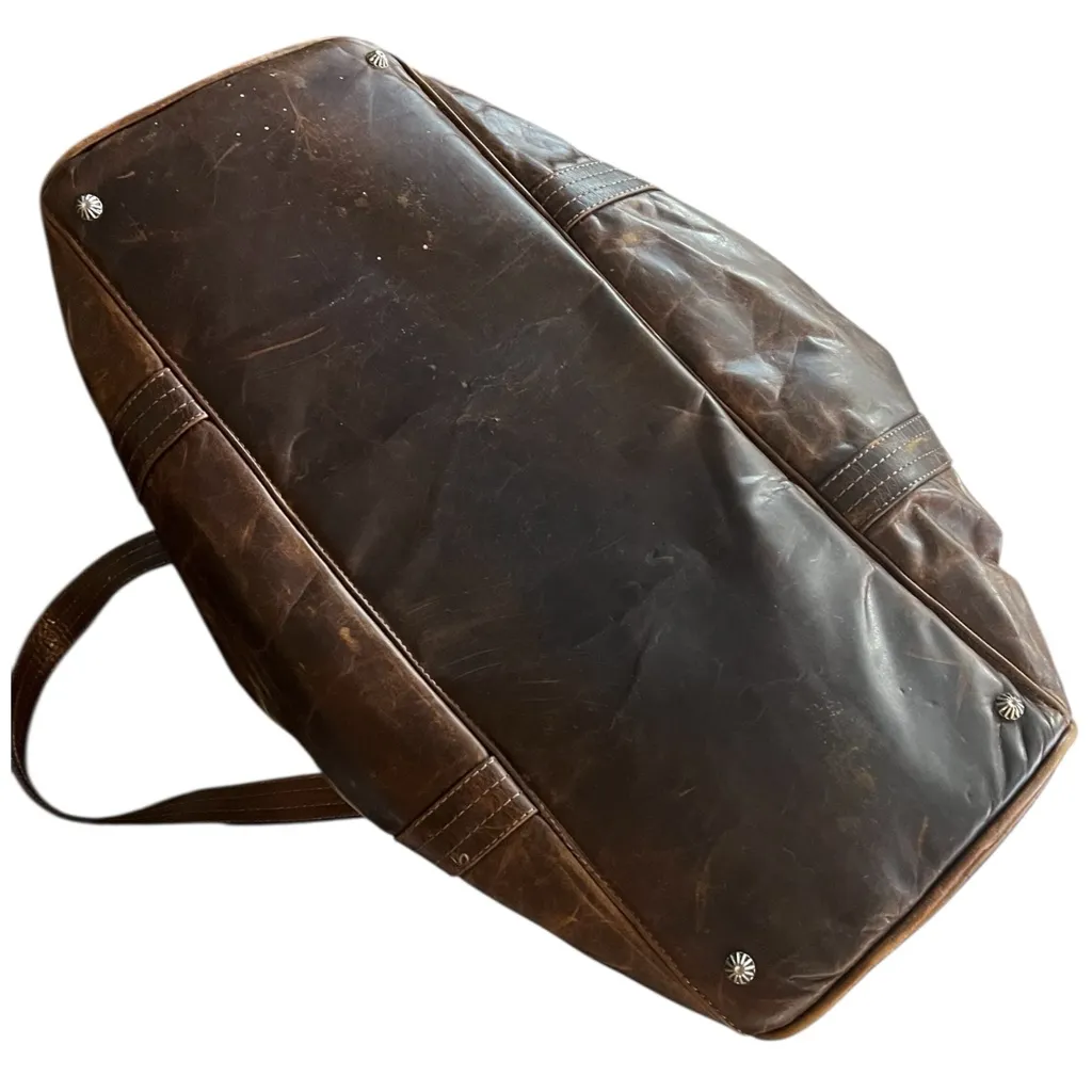 Vintage Leather Patchwork Duffel Bag – Extra Large Weekender Travel Tote Brown - Image 2